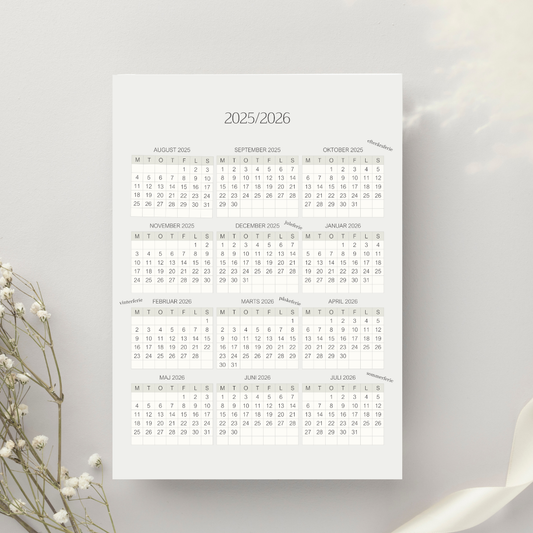 Kalender 2025/2026 – minimalistisk og printbar